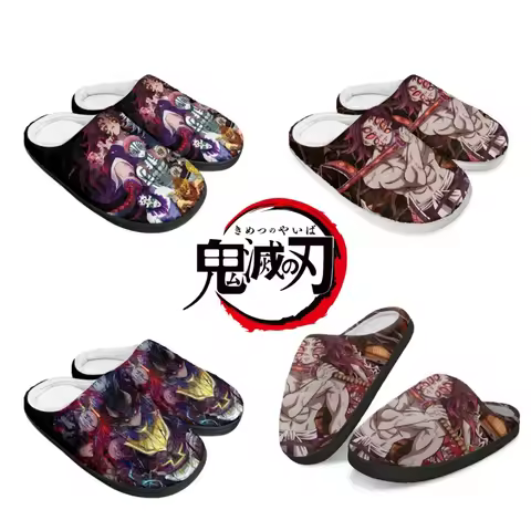 Anime Demon Slayer Warm Plush Cotton Shoes Kokushibo Slippers Couple Indoor Non-slip EVA Men Women T