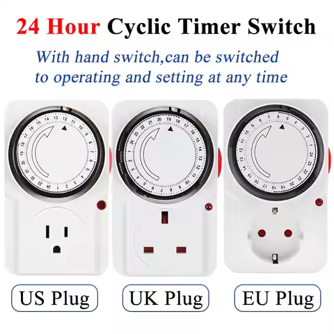 24 Hour Cyclic Timer Switch Universal Timing Socket Mechanical Timer EU/US/UK Plug-in Mechanical Tim