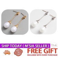[Blink] 18K Gold S925 Silver Pearl Water Earrings Droplets 4.3cm - ER333
