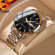 CLIBER 【Free Watch Box】POEDAGAR Men Watch Stainless Steel Top Quailty Luxury Push Button Hidden Clasp Waterproof Luminous Date Week Sport Wrist Watches