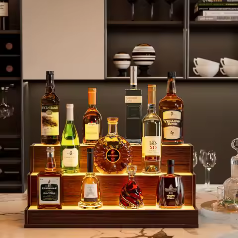 LED Lighted Liquor Bottle Display Shelf - 24 inch Freestanding Bar Display with ote Control for Home