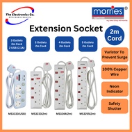 Morries 2 Metres Extension Socket (3 / 4 / 5 Way / USB)