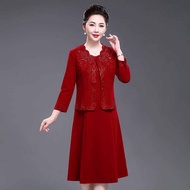 Pure Cotton Wedding Dress Womens Spring Autumn Two-Piece Set Elegant Mom Wedding Guest Outfit Comfor