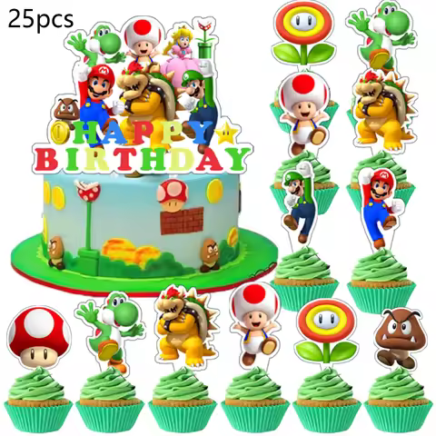Mario Cake Topper、Cupcake Toppers, Mario Birthday Decorations，Mario Theme Party Supplies，Mario Cake 