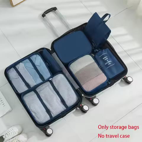 7-piece Set Travel Organizer Set Folding Storage Bags Wardrobe Cube Suitcase Packing Luggage for Clo