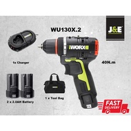 J&E WORX PROFESSIONAL WU130 X 12V 40N.M 2.0 AH Battery Brushless Motor Cordless Electric Drill 1800R