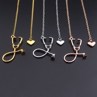 SUMENG 2023 New Fashion Stethoscope Necklace Lariat Heart Pendant Rose Gold Gold Black Color Nurse Medical Necklace Collares