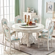 European Dining Table Marble round Table Dining Table and Chairs Set French Dining Table Small Apartment round Table with Turntable Dining Table Home