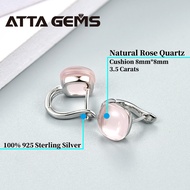 Natural Rose Quartz Sterling Silver Stud Earrings for Women 7 Carats Natural Pink Crystal Women Fashion Jewelry Vivid Pink