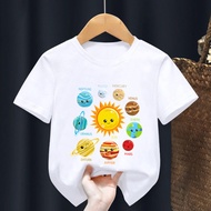 2024 Planets Solar System Print Cartoon Kids T shirt Astronaut Funny Girls Summer Tops Baby Boys Clo