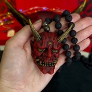 紅色鬼面具項鏈小型日本鬼面具帶珠子