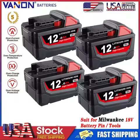 VANON 1/2/4Pcs 12.0Ah Battery Replace for Milwaukee M18 48-11-1812 48-11-1820 18V Li-on Battery Pin 