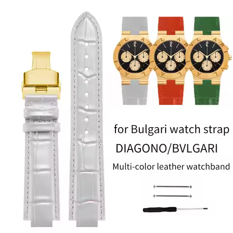 Convex cowhide watch band for BVLGARI DIAGONO Replace Wristbands 22x8 24x8mm DP42C14SVDGMT Leather w