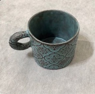 全新 鶯歌陶瓷博物館 職人 手作 咖啡杯 懶洋洋製造所 海棠花紋咖啡杯 水藍色 陶杯 質感 獨特 文創 送禮 青色 杯子