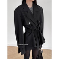 Inbeshowroom Windbreaker Short Womens Jacket with Belt Vintage Style Loose Fit Polyester Fiber Long