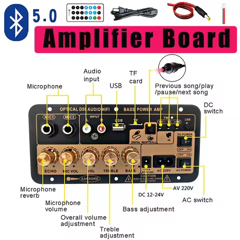 Subwoofer Amplifier Board 100W with Optical Audio Bluetooth AMP USB FM Radio TF Player DIY Audio Sub