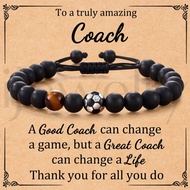 Football Beaded Bracelet, Father's Gift, Black Frosted Stone Coach Football Bracelet, Tiger's Eye St