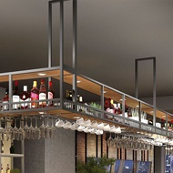 DD🌲Bar Bar Wine Rack Iron Wine Rack Hanging Quiet Bar Industrial Style New Liquor Rack Wall-Mounted Shelf BFU3