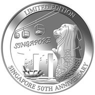 FB8 Puregold 1Oz SG50 Singapore Merlion Cable Car Silver Medallion | 999 Pure Silver
