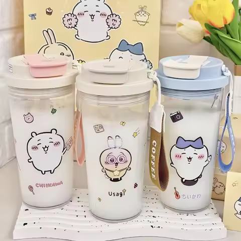 Cute Chiikawa Dual Lid Straw Bottle Usagi Hachiware Portable Lightweight Water Tumbler Extra Quality