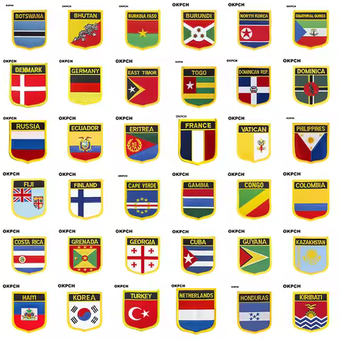 Botswana Bhutan Burkina Faso Burundi North Korea Denmark Germany Dominican Rep. Flag Shield Shape Ir