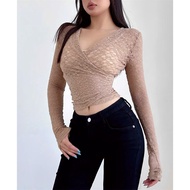 Cross V-neck lace shirt M226