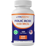 Vitamatic Folic Acid 800 mcg - 500 Vegetarian Tablets - Vitamin B9