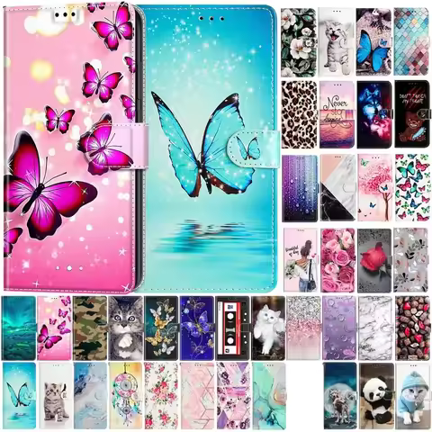 Butterfly Cat Pattern Wallet Flip Case For Samsung Galaxy A12 M12 A22 A32 A52 A52S 5G Magnetic Leath