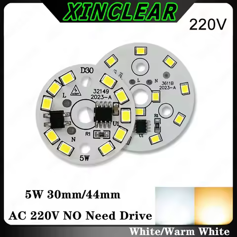10pcs LED Light Board 5W Warm White AC 220V No Need Drive Dia 30mm 44mm PCB Plate+2Pin Line SMD 2835