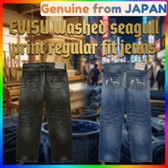EVISU Washed Seagull Print Regular Fit Jeans Japanese Streetwear Premium Denim Men Casual Pants
