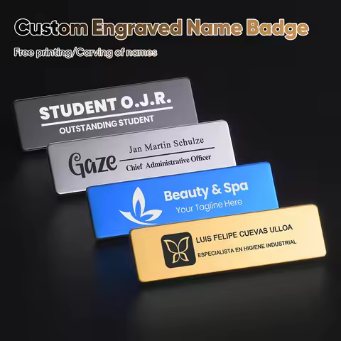 7*2CM Free Engraved Your Logo Name Plate Customize Glossy Badges Personalized Identification Brooch 