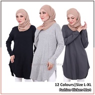FC Mart - Waffle Blouse Muslimah / Baju Labuh Muslimah / Long Sleeve Tshirt / Blause Lengan Panjang Perempuan Style