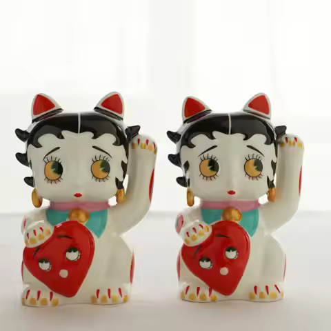 MUSe Garden Ceramic Lucky Cat Maneki Neko Betty Style Figurine Home Office Decoration For Wealth Bea