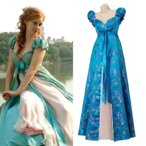 Giselle Cosplay Costume Blue Floral Princess Dress Outfits Women Halloween Carnival Party Clothes Ro