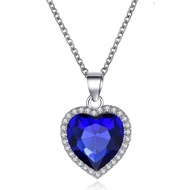 Kalung Love Liontin Kristal Hati Biru Wanita Luxury Titanic Heart Of The Ocean Fashion Necklace Anti
