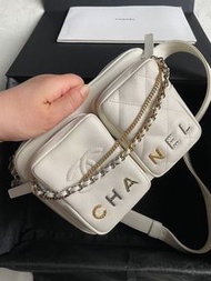 Chanel 2023 camera bag 白色鴛鴦金銀色鏈 相機包