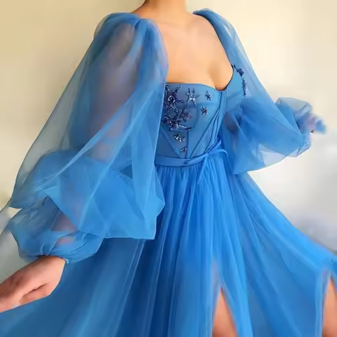 Temperament Fashion Summer Women's Mesh Split Wedding Dress Evening Dress