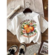 Pure material A women's 100% knitted T-shirt printed with Florida Girl Orange Blossom letters