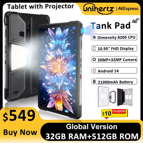 Unihertz Tank PAD 8849 Rugged Projector Phone Tablet Android 32GB 512GB 21000mAh 10.95" FHD Dual Spe