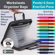 [SG Stock] WOODLES A4 Multi-Layer Folder File Bag Student Worksheet Organizer & Pentel Energel 0.5mm