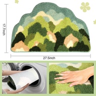 Green Moss Bathroom Rug, Cute Soft Forest Shaggy Carpet Floor Mats for Forest Bathroom Decor, Non-Sl