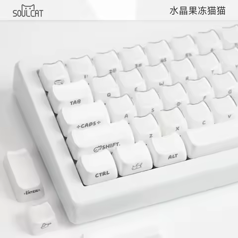 SOULCAT Cat Keyboard Keycap PBT Crystal Jelly Cat MAO 119keys Mechanical Keyboard Side Carved Keycap