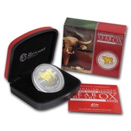 Perth Mint Australia Lunar Ox 2009 1 oz .999 Silver Coin Gilded (with Box & COA) (Series II) 1oz