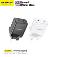 Awei PD62 Charger Set 20W Fast Charging Charger Adapter Set Wall Charger 3 Pin UK Plug Awei Charger 