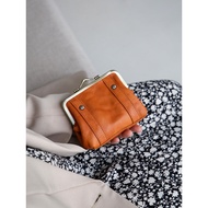 Genuine Genuine Leather Retro Clip Small Coin Purse Ladies First Layer Cowhide Wrinkled Driver's Lic