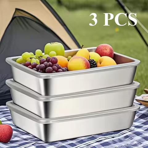 3Pcs Stackable Stainless Steel Food Containers, Kitchens Accessories, Stores Knives, Reusable for Ki