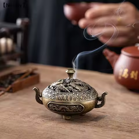 Antique Incense Burner Hollow Incense Holder With Cover Chinese Ancient Mini Ornament Home Office De
