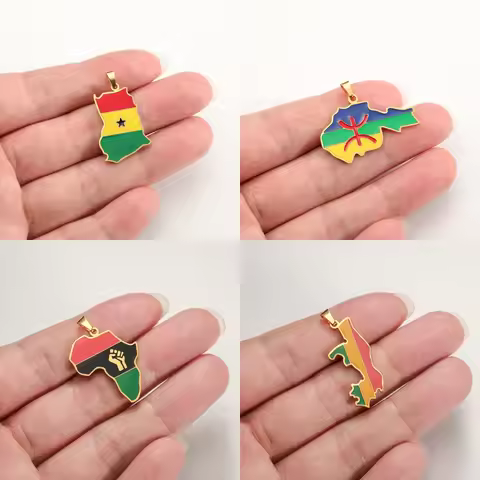 1Pcs Hip-hop Africa Map Charms Stainless Steel Berber Congo Ghana Flag Country Oil Drip Pendant for 