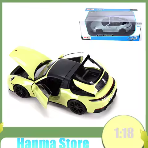 In Stock Maisto 1:18 Porsche 911 Targa 4 Gts (992.2) With Windows Alloy Miniature Diecast Fully Open