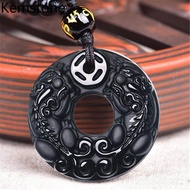 Kemstone Fashion Agete Obsidian Bless Double Pixiu Circle Pendant Beaded Chain Necklace for Women Me